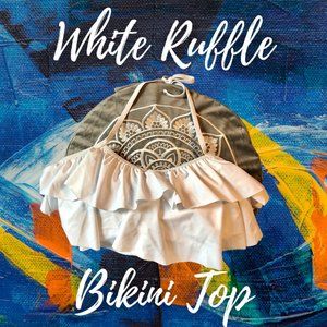 White Ruffled Bikini Halter Top